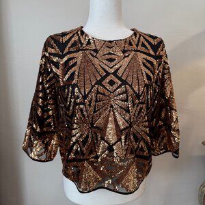 Everly Gold Copper & Black Sequin Top Blouse